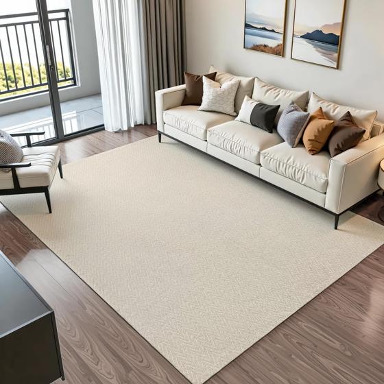 Tapete Sala Quarto Grande 3,00m x 2,00m Antiderrapante 100% Algodão Cru Creme Artesanal de Tear Decoração Neutra - Casa Zás