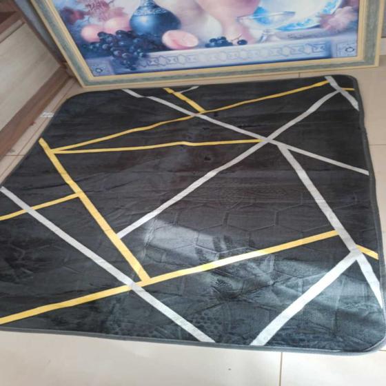 Imagem de tapete sala quarto veludo indiano 2,00x2,50 luxuoso aveludado geométrico