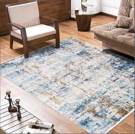 Imagem de Tapete Sala Soul Blue Estonado Azul 150X200 Viscose Encorpad