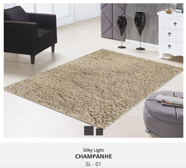 Imagem de Tapete silky 1,50 x 2,00 quarto sala pelo super macio escritorio moderno 100% antiderrapante lancer (sl-01-champanhe)