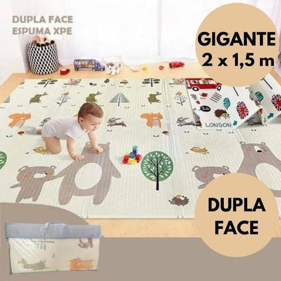 Imagem de Tapete Tatame Infantil Emborrachado Dobrável Dupla Face Atividade Grande 2x1,5m