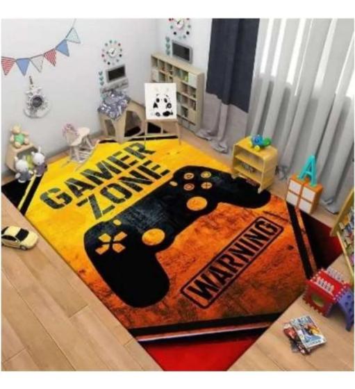 Imagem de Tapete Tatame Quarto Infantil Criança Menino Emborrachado Antiderrapante 1,00x1,40 Game Amarelo