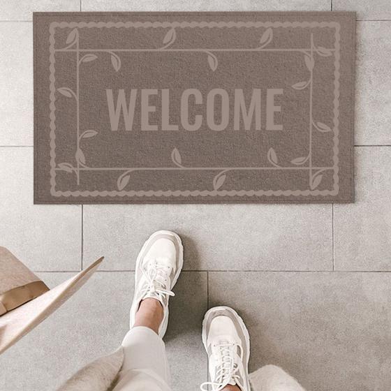 Imagem de Tapete Welcome Bege Com Bege 45x65cm - Antiderrapante