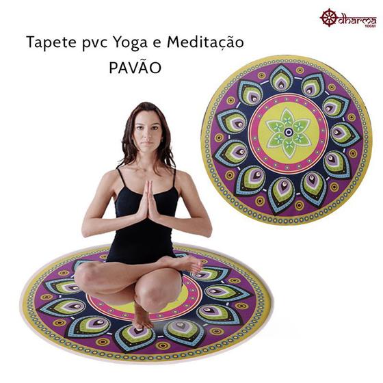 Imagem de Tapete Yoga e Meditação PVC Mandala Pavão Redonda
