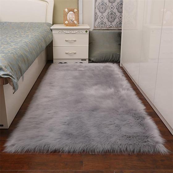 Imagem de Tapetes fofos de lã sintética felpuda para sala de estar e quarto