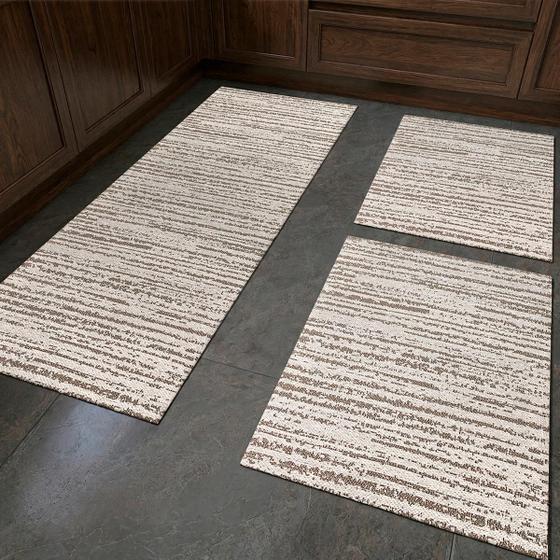 Tapetes para Cozinha Antiderrapante 3 Peças Jogo Passadeira Capacho Decoração Artesanal Jacquard - Casa Zás