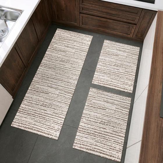 Tapetes para Cozinha Antiderrapante 3 Peças Jogo Passadeira Capacho Decoração Artesanal Jacquard - Casa Zás