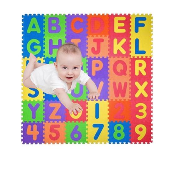 Imagem de Tatame De EVA Educativo Infantil Numeros e Letras Brinquedo C/36 Peças 4x4cm