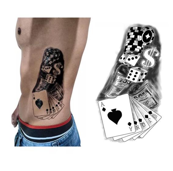 Imagem de Tatuagem Falsa Temporaria Realista - Cartas Poker Baralho 3d