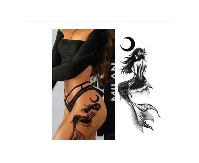 Imagem de Tatuagem Temporária Dark Delicada Com 20 Cm Sereia