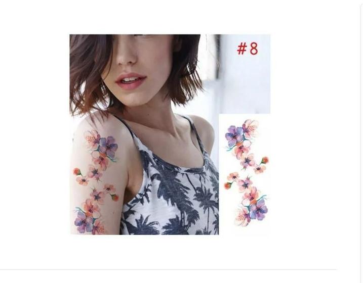 Imagem de Tatuagem Temporária Delicada Com 20 Cm Flor Floral Rosas