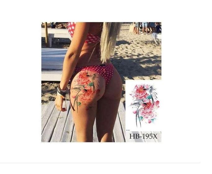 Imagem de Tatuagem Temporária Delicada Com 20 Cm Floral Beija-Flor