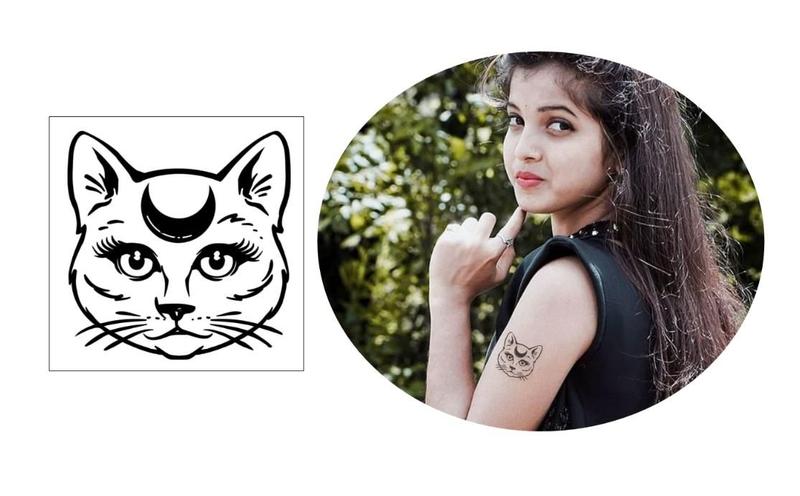 Imagem de Tatuagem temporária gato meia lua místico cat pet moda