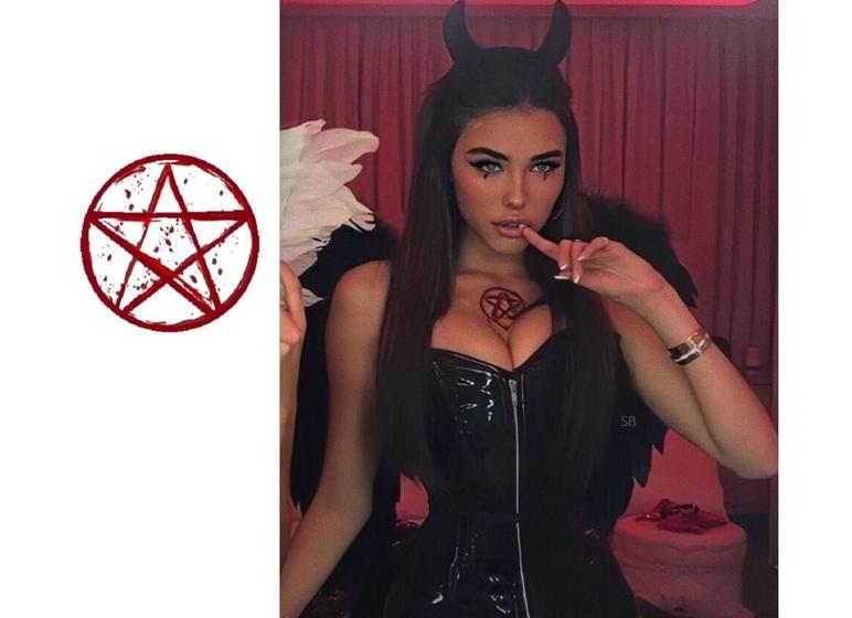 Imagem de Tatuagem Temporária Halloween Pentagrama Vermelho