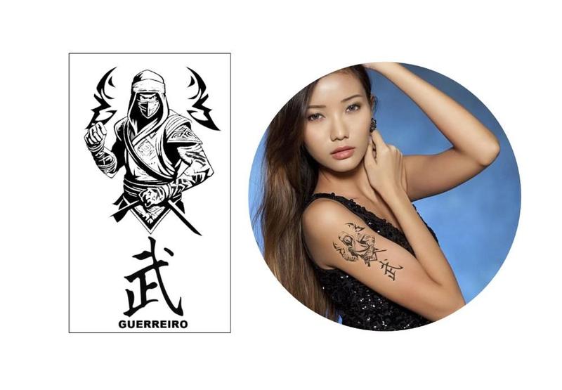 Imagem de Tatuagem temporária ninja guerreiro símbolo japonês asiático