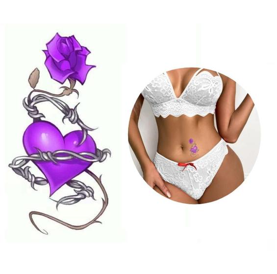 Imagem de Tatuagem Temporária Roxo Flor Coração