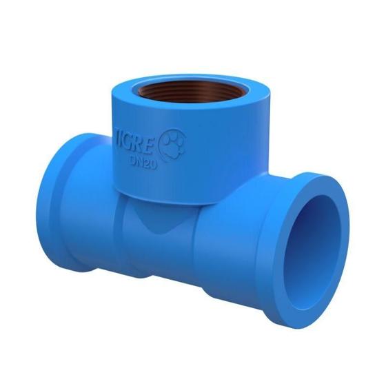 Imagem de Te azul 3/4x1/2" (25x20mm) bucha latão rosca solda pvc tigre