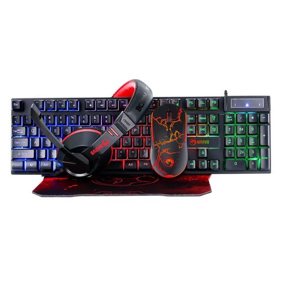 Imagem de Tec/ Mouse/ Mousepad/ Fone Marvo CM409SP Preto/ Verme