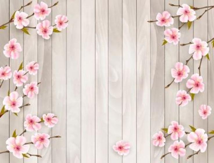 Tecido Estampado Madeira Tábua Claro com Flores Rosa Painel de Festa Retangular Menor preço em Tecido Estampado Madeira Tábua Claro com Flores Rosa Painel de Festa Retangular
