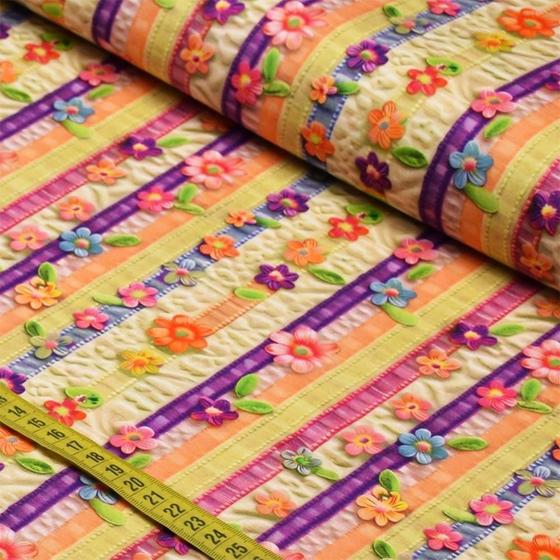 Imagem de Tecido Estampado para Patchwork - Artesania : Flores com Listras (0,50x1,50)