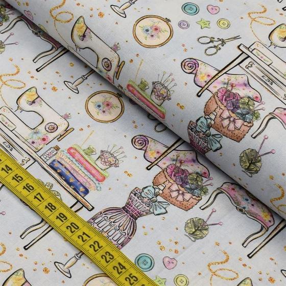 Imagem de Tecido Estampado para Patchwork - Atelier : Atelier Azul Claro (0,50x1,40)