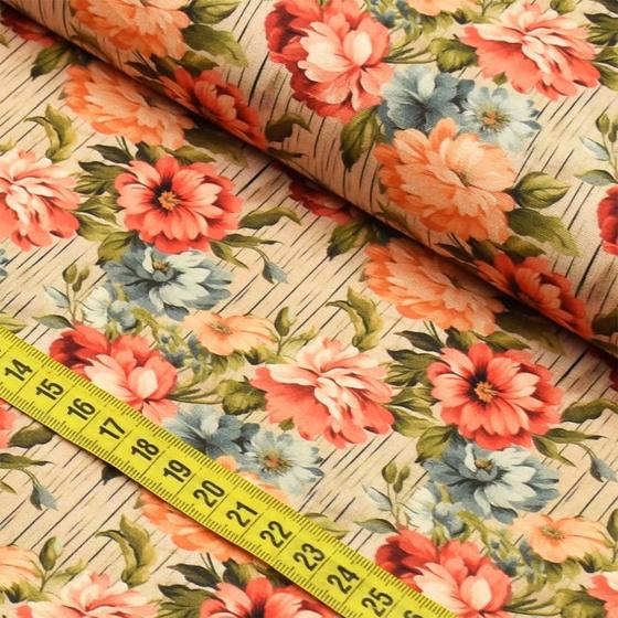 Imagem de Tecido Estampado Para Patchwork - Clube Mais Criativo : Floral Laranja (0,50x1,40)