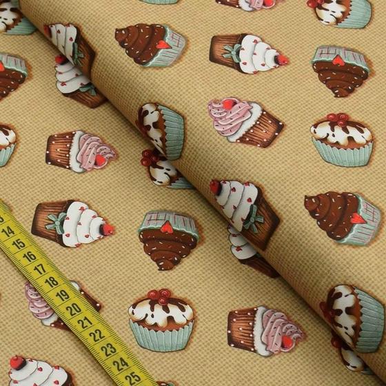 Imagem de Tecido Estampado para Patchwork - Cupcakes : Cupcake Fundo Bege (0,50x1,40)