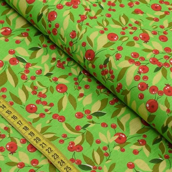 Imagem de Tecido Estampado para Patchwork - Natal By Peter Paiva : Azevinho Fundo Verde (0,50x1,40)