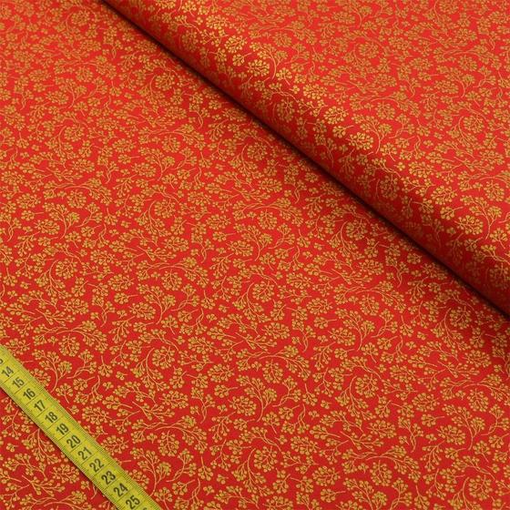 Imagem de Tecido Estampado para Patchwork- Natal: Composê Vermelho Com Dourado Cor 2416 (0,50x1,40)
