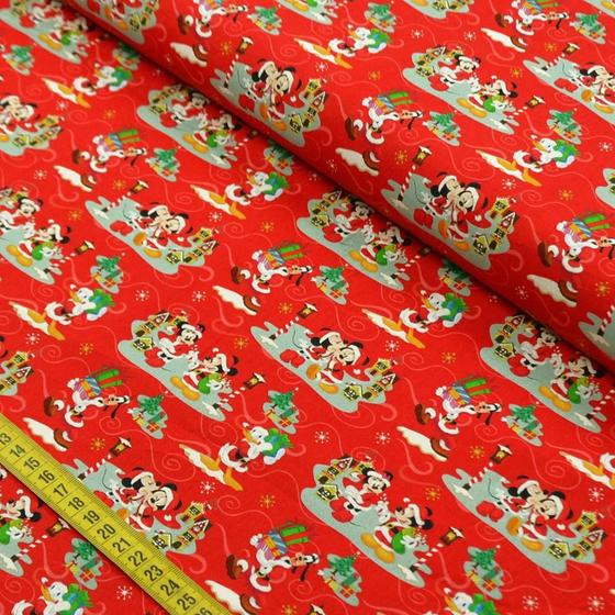 Imagem de Tecido Estampado para Patchwork - Natal Disney: Mickey e Minnie Vermelho (0,50X1,40)