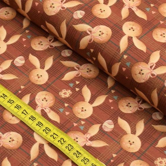 Imagem de Tecido Estampado para Patchwork - Páscoa : Coelhos Fundo Xadrez (0,50x1,40)