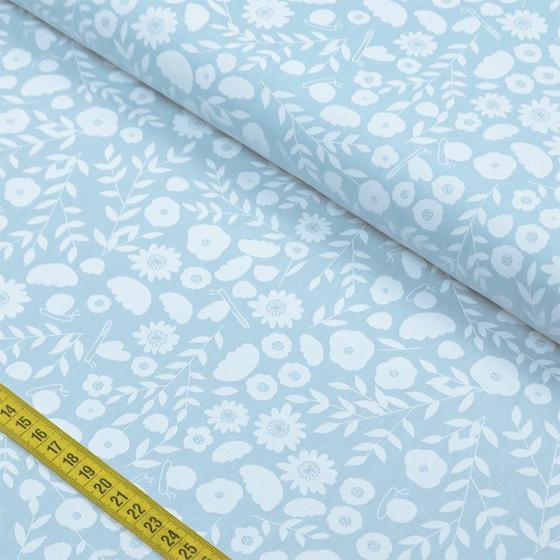 Imagem de Tecido Estampado para Patchwork - Pequeno Quintal by Mariana Curti: Floral Fundo Azul (0,50x1,40)