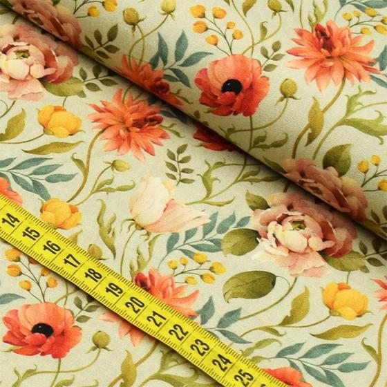 Imagem de Tecido Estampado para Patchwork - Renata Blanco : Floral com Ramos (0,50x1,40)