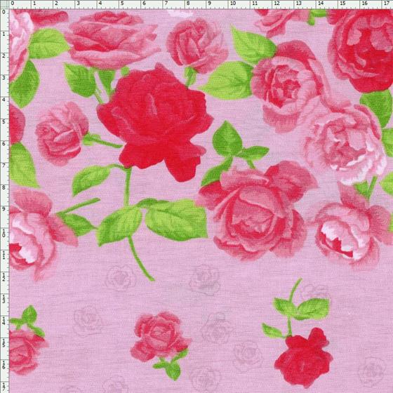 Imagem de Tecido Estampado para Patchwork - Roses by Mirella Nakata: Barrado de Rosas Rose (0,50x1,40)