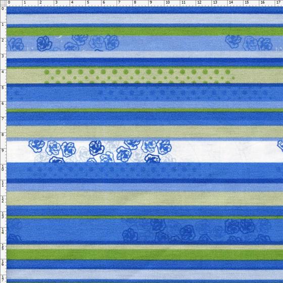 Imagem de Tecido Estampado para Patchwork - Roses by Mirella Nakata: Listrados com Rosas Azul (0,50x1,40)