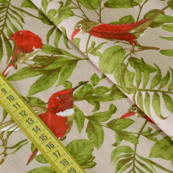 Imagem de Tecido Estampado para Patchwork - Silvestre: Pássaros com Folhagem (0,50x1,50)
