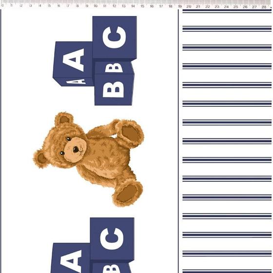 Imagem de Tecido Estampado para Patchwork - Urso Teddy Bear: Barrado de Urso Azul Marinho (0,50x1,40)