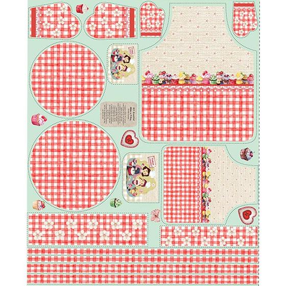 Imagem de Tecido Estampado para Patchwork - Vamos Cozinhar : Aventais Mãe e Filha Vermelho (1,45X1,50)