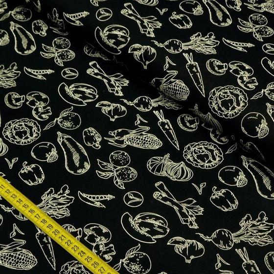 Imagem de Tecido Estampado para Patchwork - Vegan Life: Legumes Monochrome Preto (0,50x1,50)