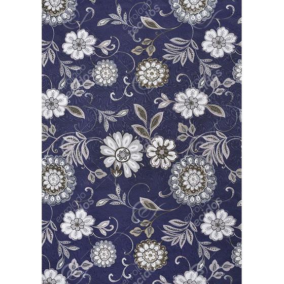 Toalha de Mesa Retangular em Tecido Jacquard Estampado Floral Azul Amarelo  e Verde - Enrolado Tecidos