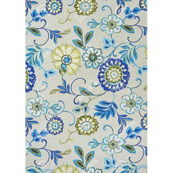 Tecido Jacquard Estampado Floral Verde e Azul Fundo Branco - 1,40m de Largura Menor preço em Tecido Jacquard Estampado Floral Verde e Azul Fundo Branco - 1,40m de Largura