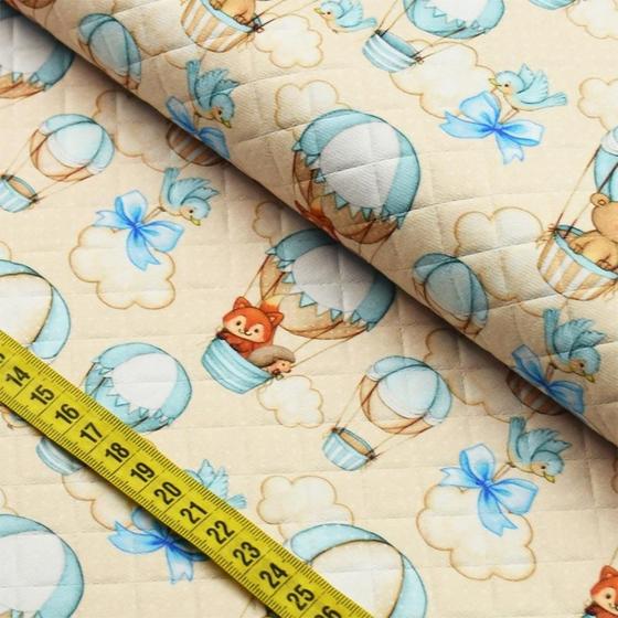 Imagem de Tecido Matelassê - Balõezinhos com Bichinhos Azuis (0,50x1,40)