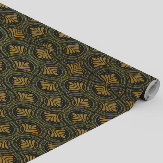 Imagem de Tecido Oxford Estampado Art Deco Dourado Fundo Escuro - 1,40m