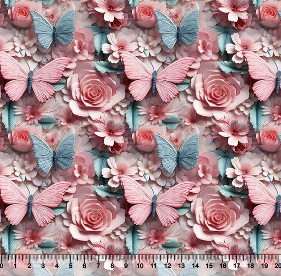 Imagem de Tecido Tricoline Borboletas Rose 3D - 1mt x 1,50mt