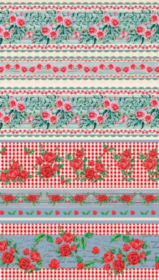 Imagem de Tecido tricoline nov estampa digital barrado e faixa  rosas coleção amor em cores by cris poletto