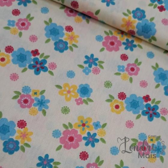 Imagem de Tecido Tricoline Nov Floral Colorido Fundo Off White