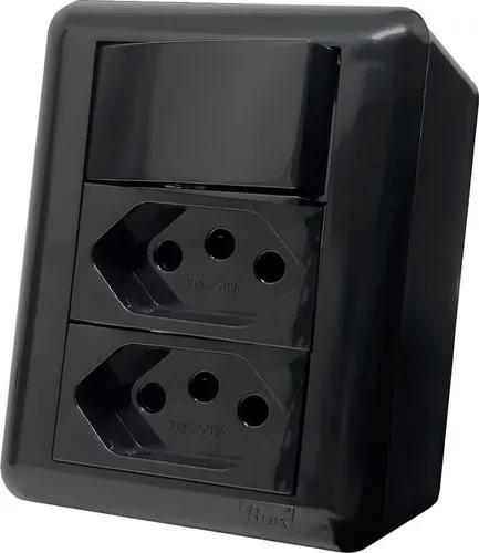 Imagem de Tecla Simples + Tomada Dupla 10a Sistema X Preta Overlap