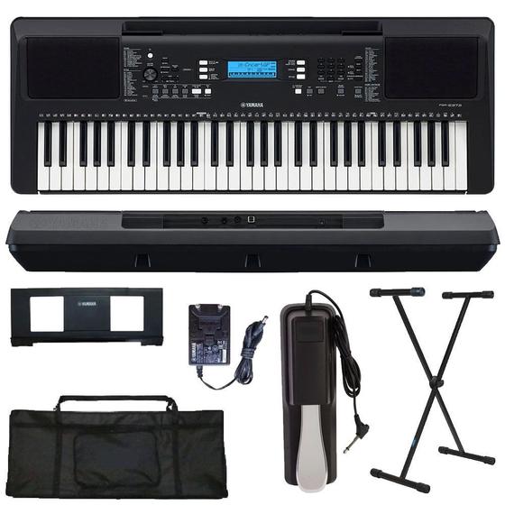 Teclado Arranjador Yamaha PSRE373 Preto + Suporte X + Capa + Pedal