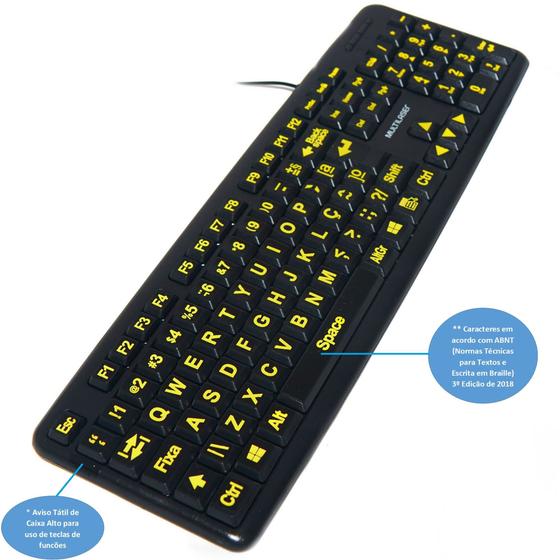 Teclado Braille Ampliado Baixa Visão Adaptado em Alto Contraste Teclas Pretas Letras Amarelas Menor preço em Teclado Braille Ampliado Baixa Visão Adaptado em Alto Contraste Teclas Pretas Letras Amarelas