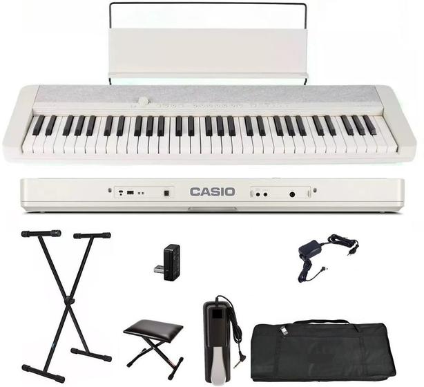 Imagem de Teclado Casio Casiotone CT-S1 61 teclas Bluetooth Branco + Suporte + Capa + Pedal + Banco